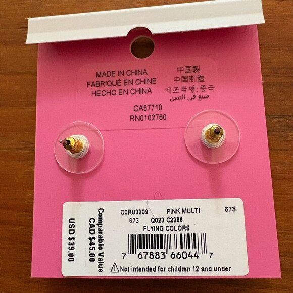 KATE SPADE  FLYING COLORS PINK Delicate Drop stud earrings; NWT - Picture 3 of 3